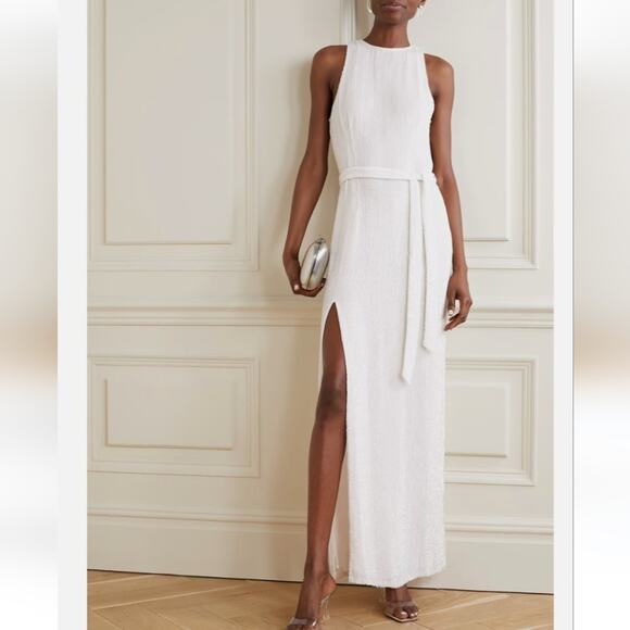 Retrofete Tilly Belted Sequin Chiffon Maxi Dress White Size XS NWT Sleeveless - Picture 1 of 13